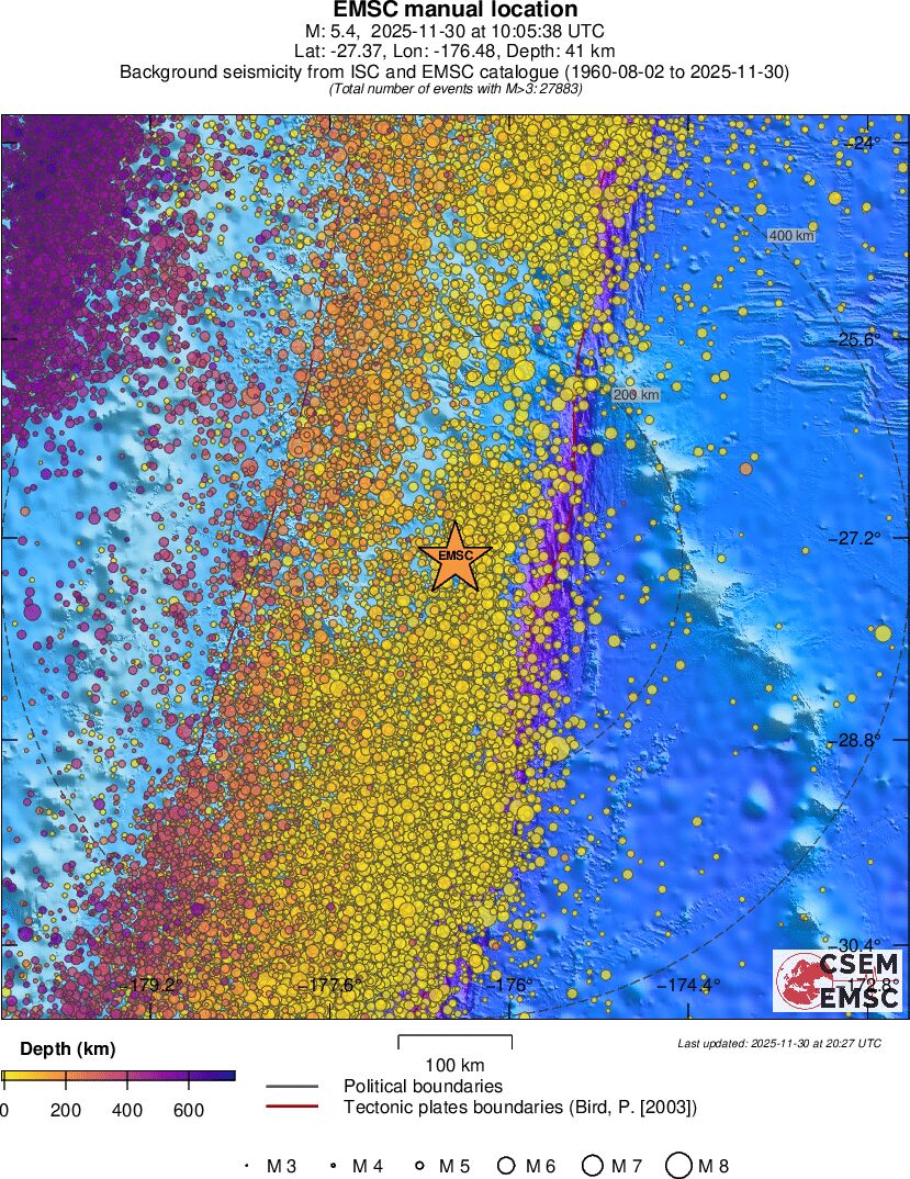 regional depth historical seismicity