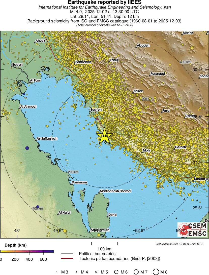 regional depth historical seismicity