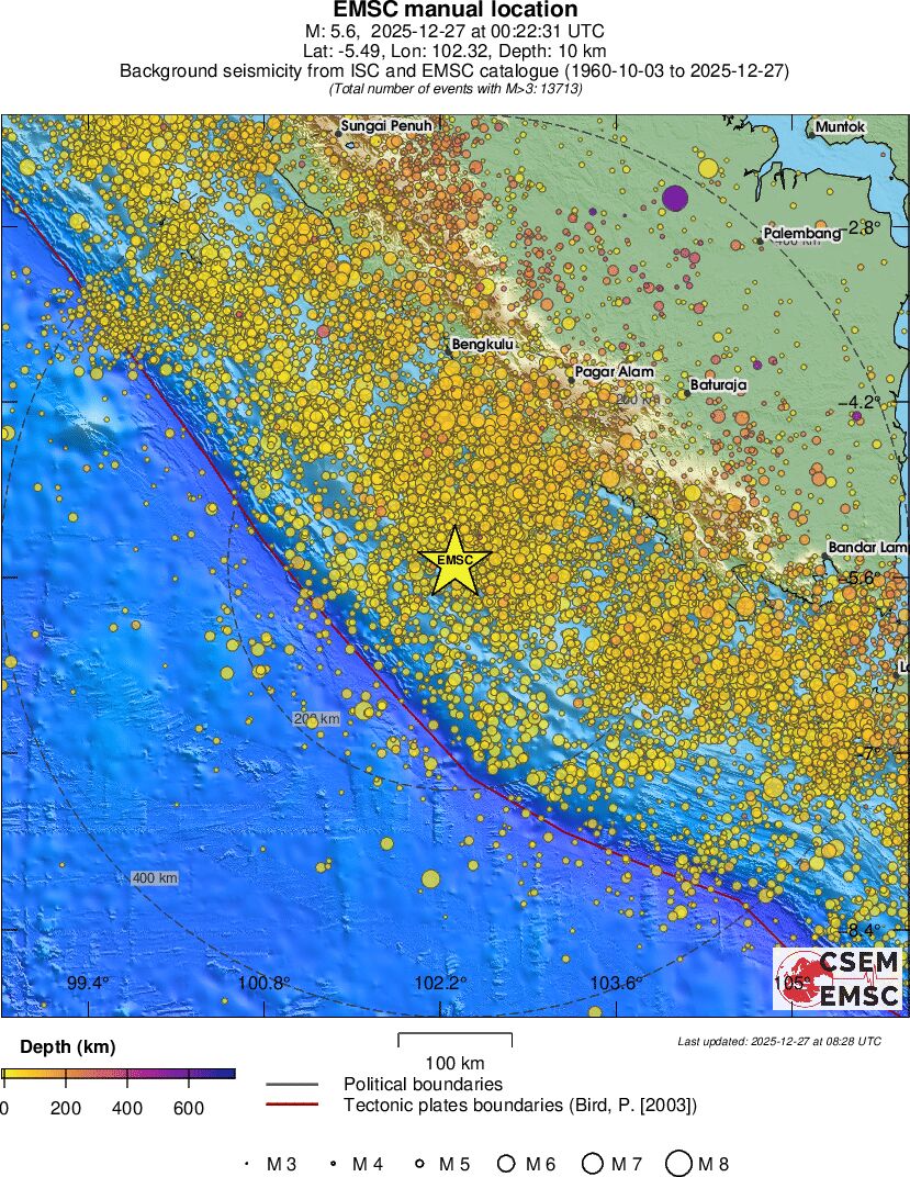 regional depth historical seismicity