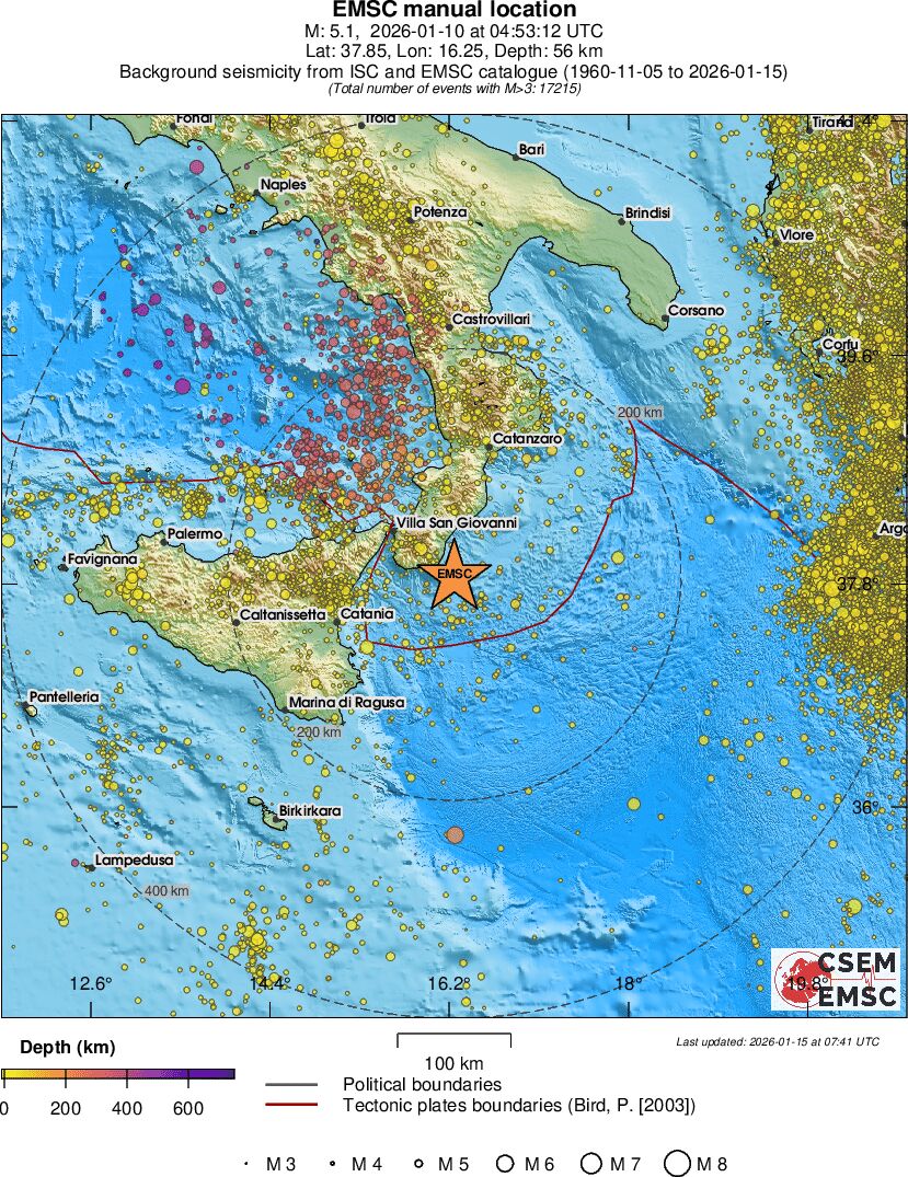 regional depth historical seismicity