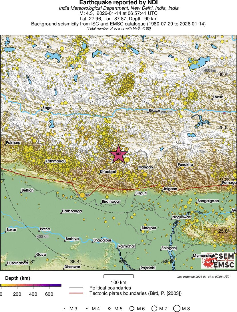regional depth historical seismicity