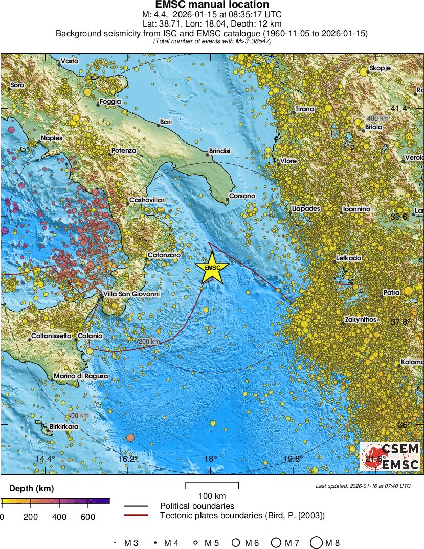 regional depth historical seismicity