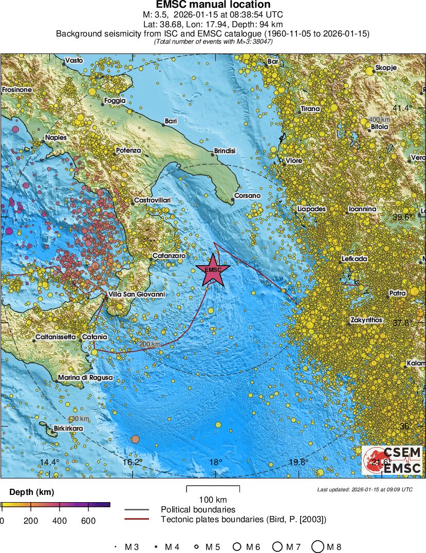 regional depth historical seismicity