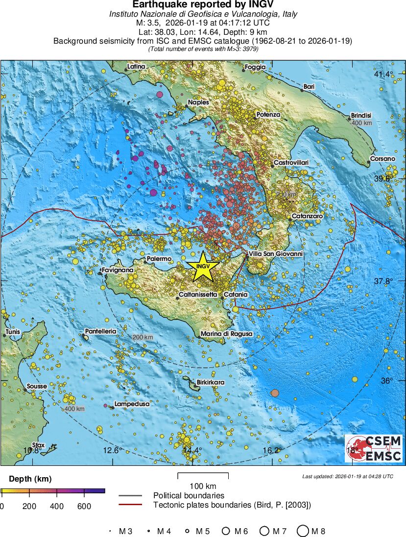 regional depth historical seismicity