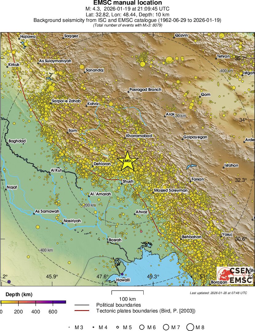 regional depth historical seismicity