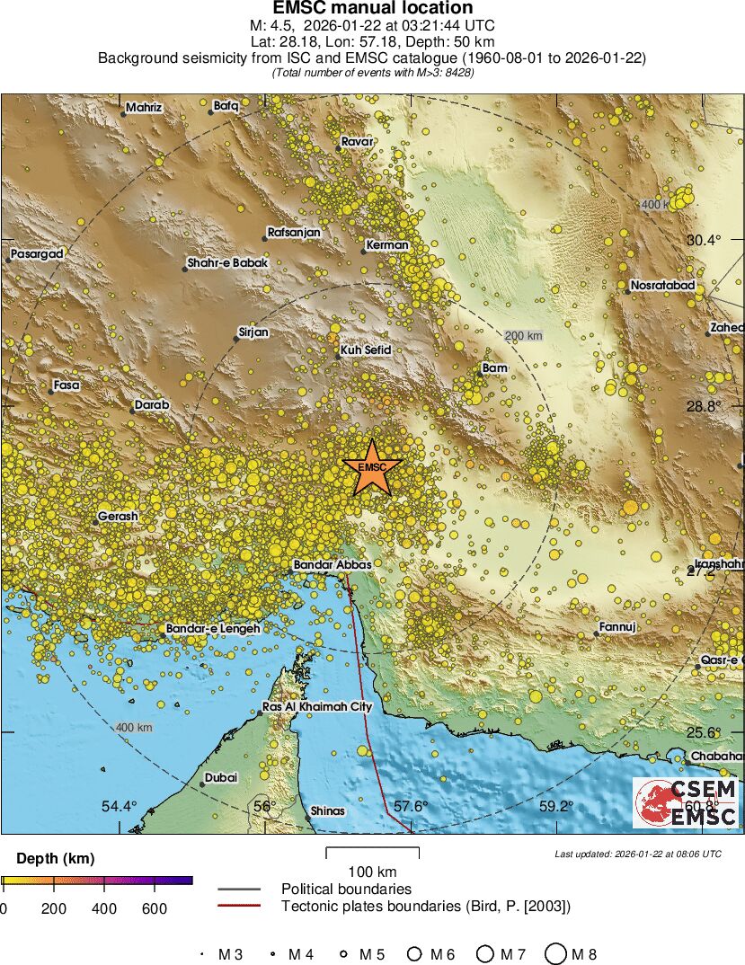 regional depth historical seismicity