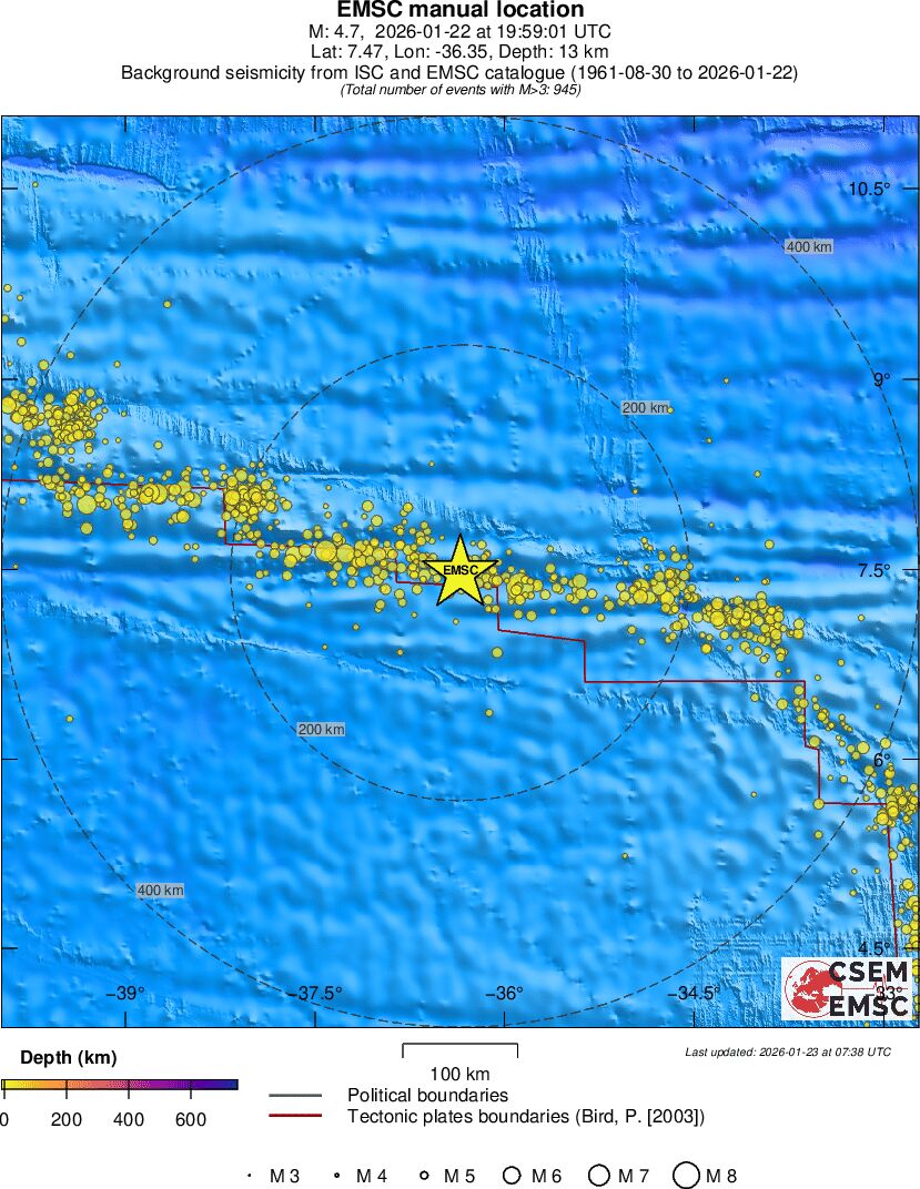 regional depth historical seismicity
