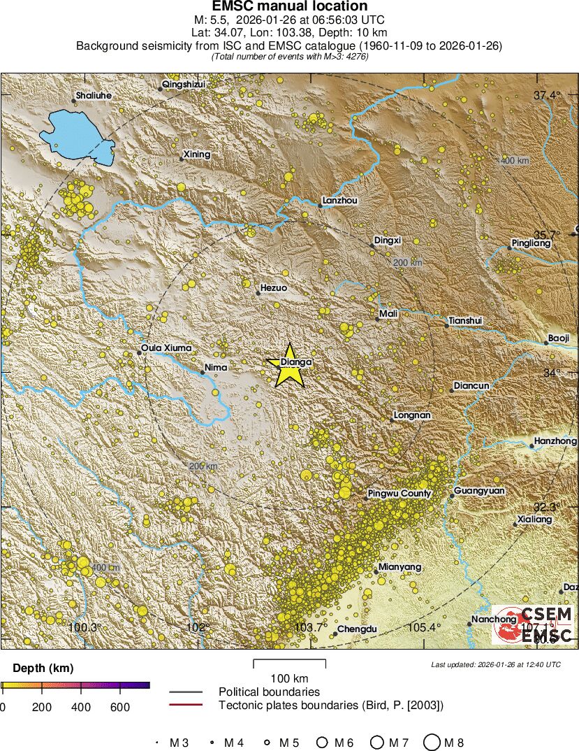 regional depth historical seismicity