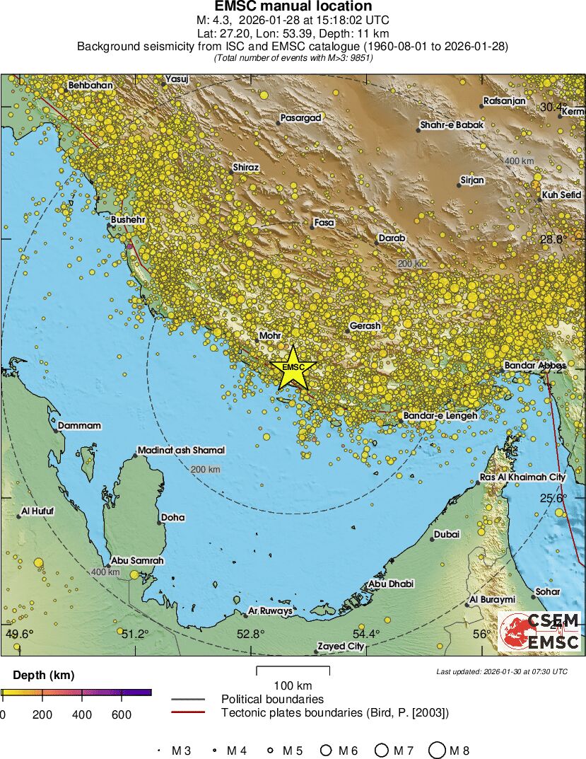 regional depth historical seismicity