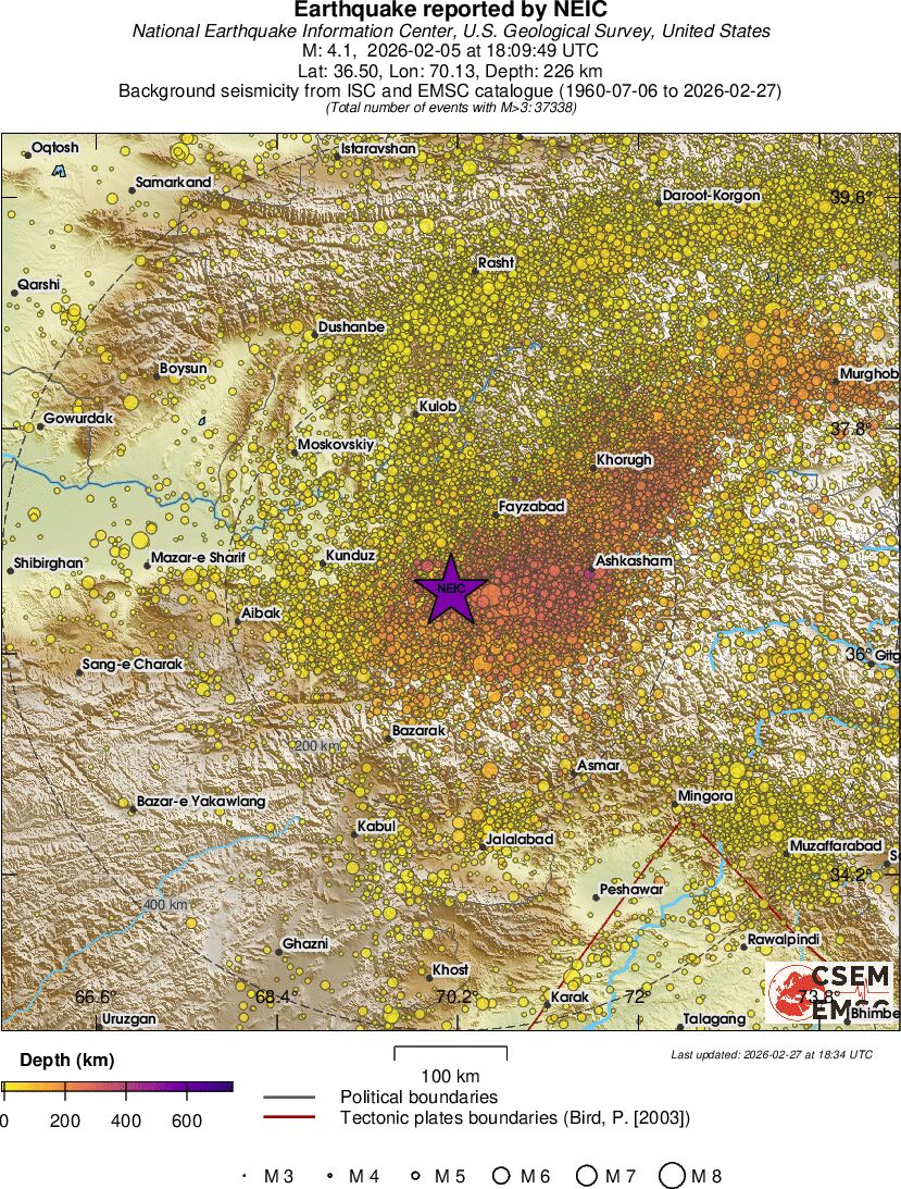 regional depth historical seismicity