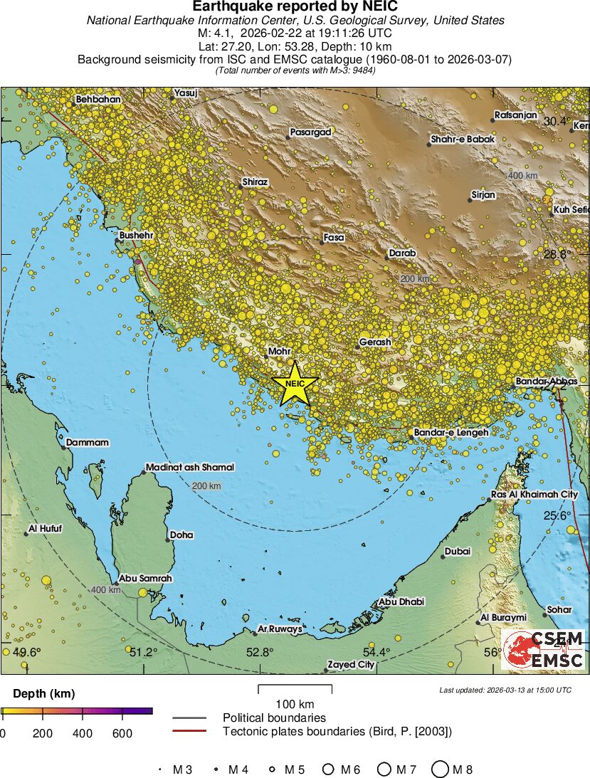 regional depth historical seismicity