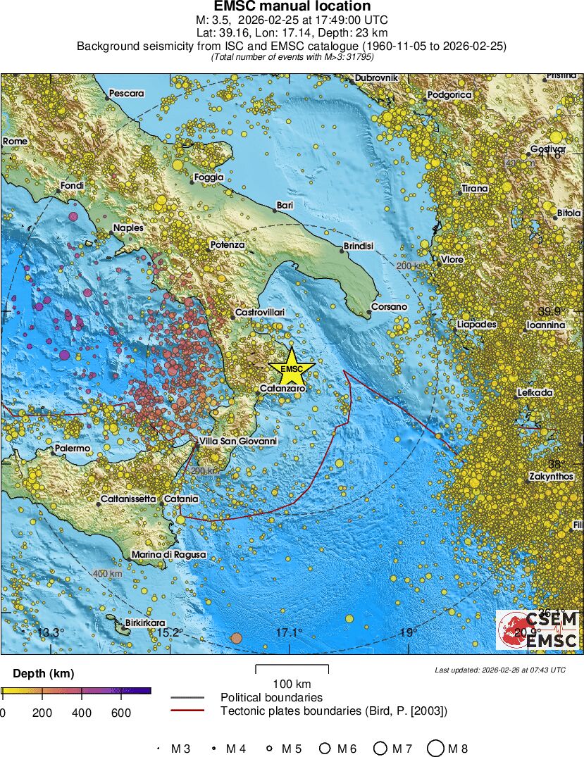 regional depth historical seismicity