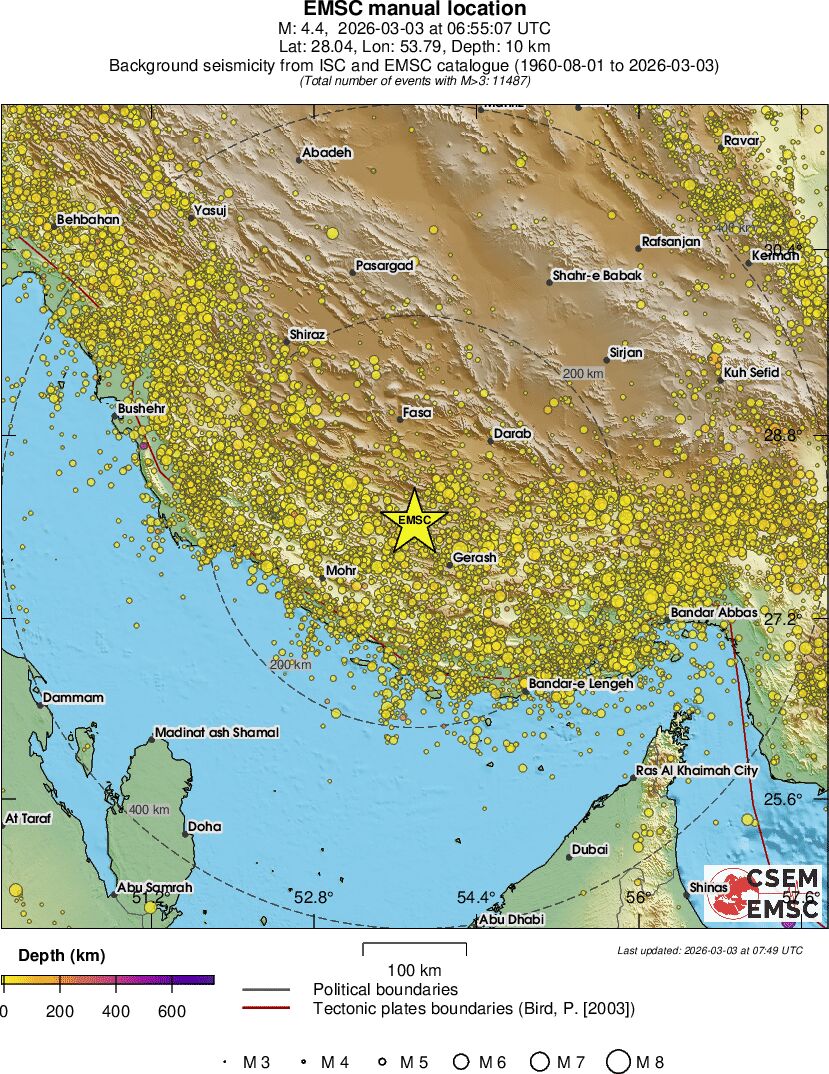 regional depth historical seismicity