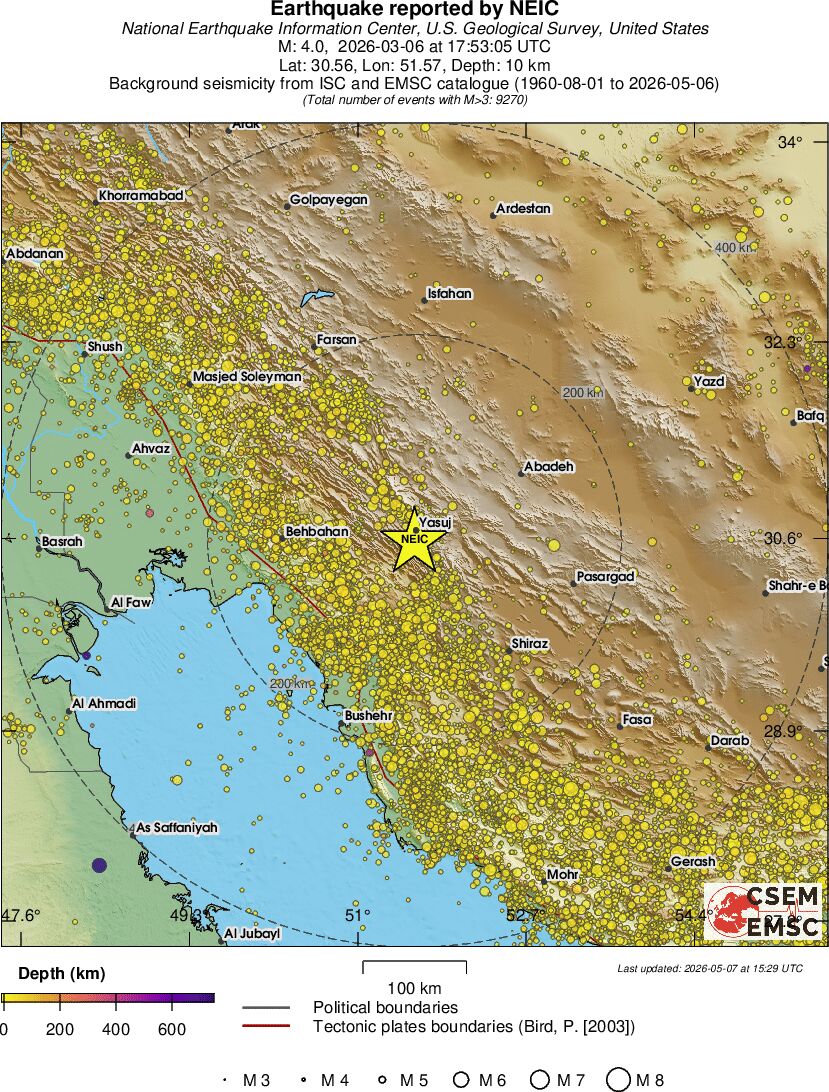 regional depth historical seismicity