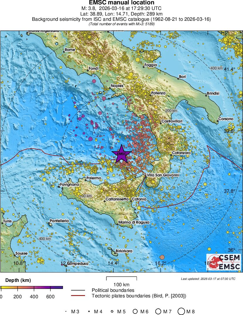 regional depth historical seismicity