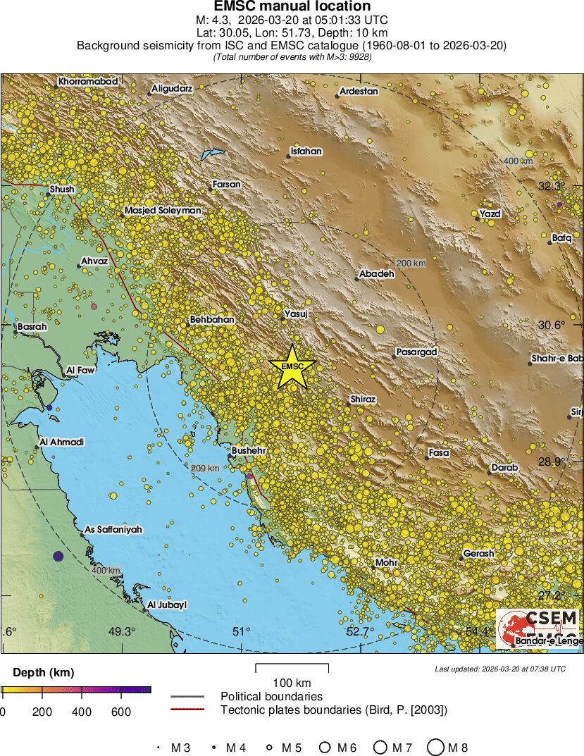 regional depth historical seismicity