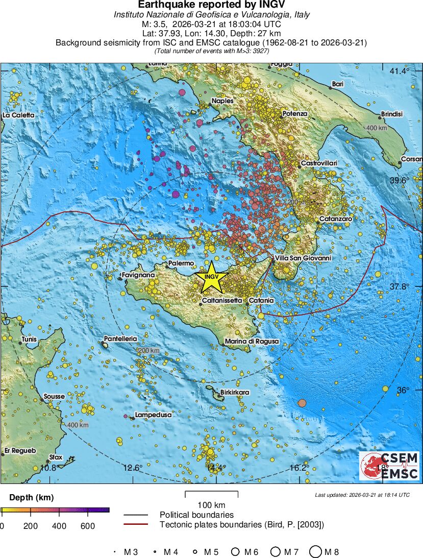 regional depth historical seismicity