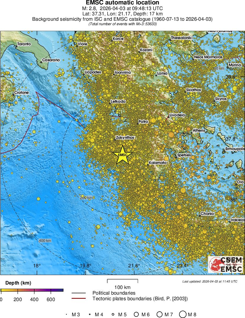 regional depth historical seismicity