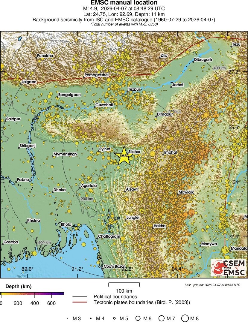 regional depth historical seismicity