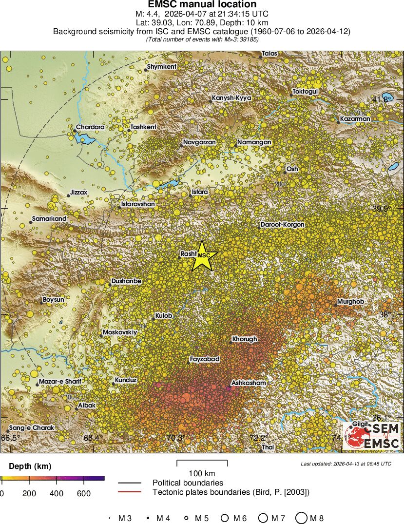 regional depth historical seismicity