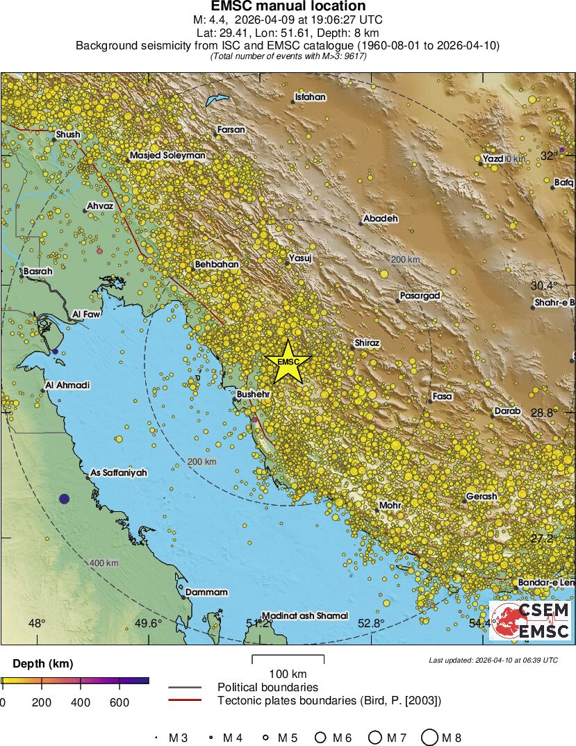 regional depth historical seismicity