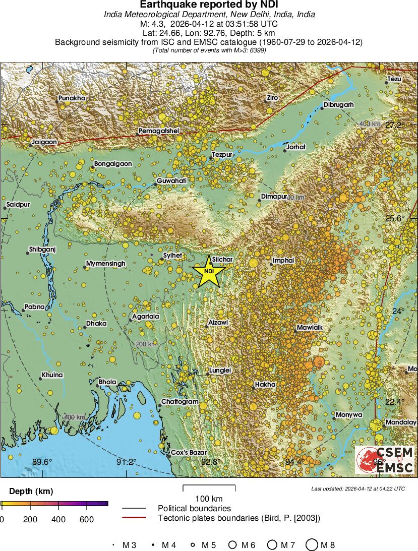 regional depth historical seismicity