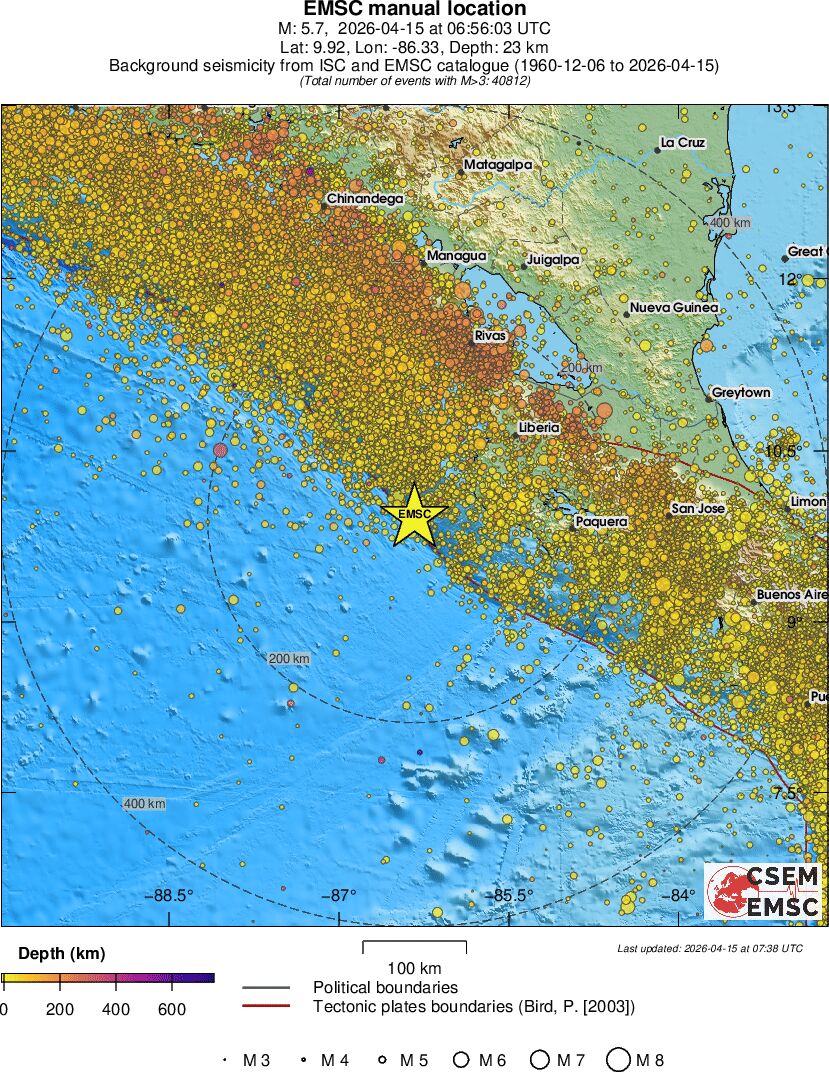 regional depth historical seismicity