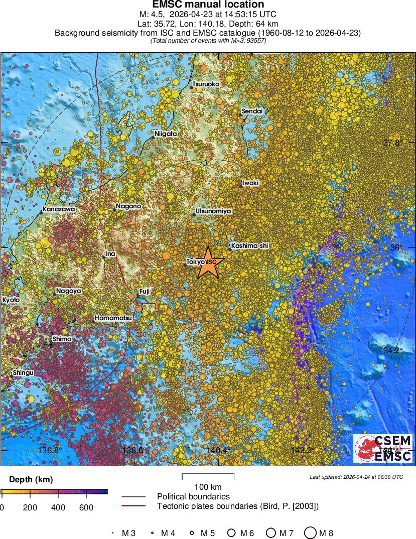 regional depth historical seismicity