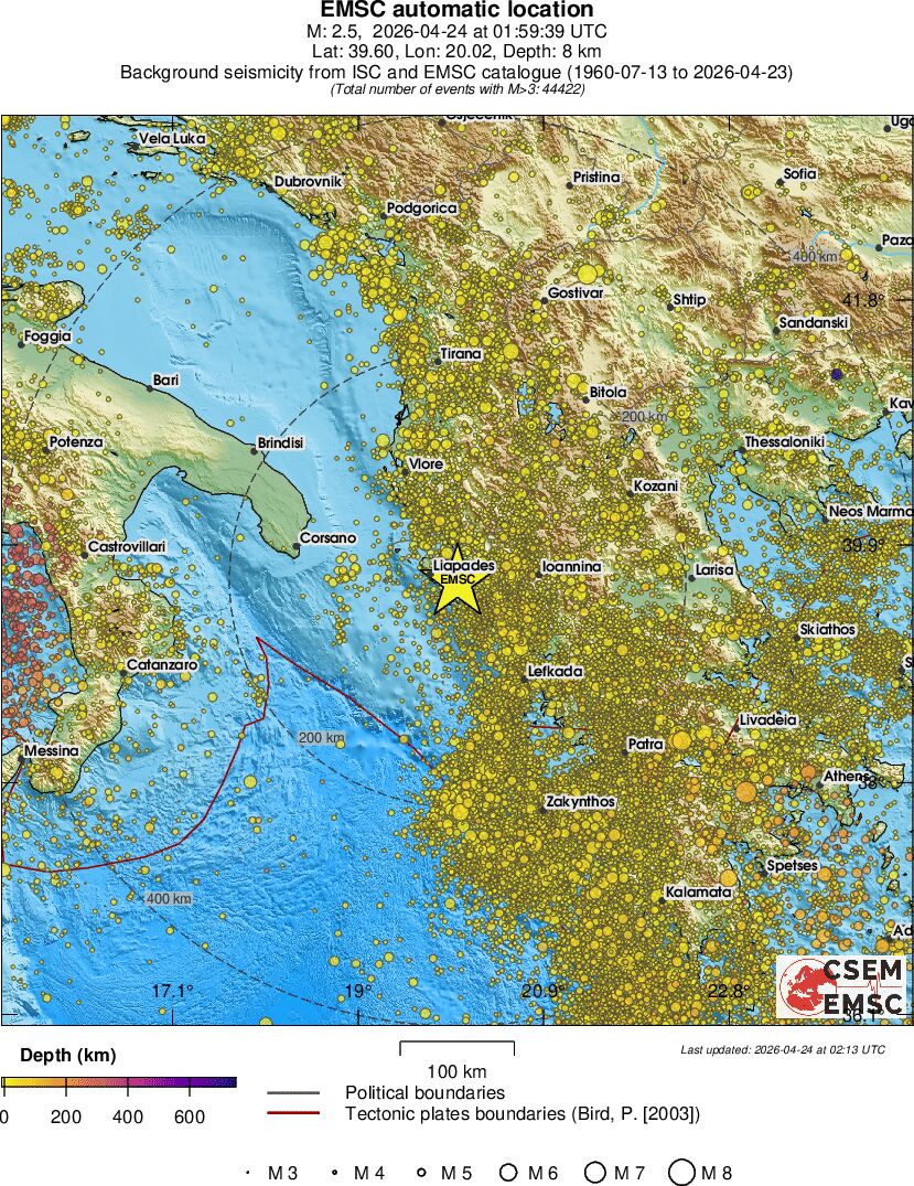 regional depth historical seismicity