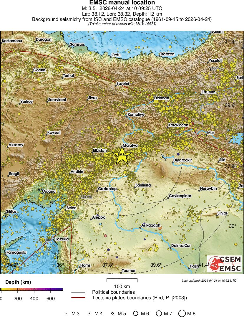 regional depth historical seismicity