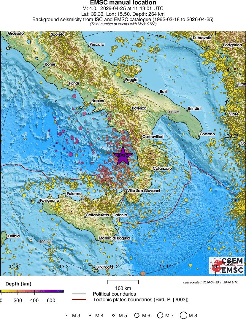 regional depth historical seismicity