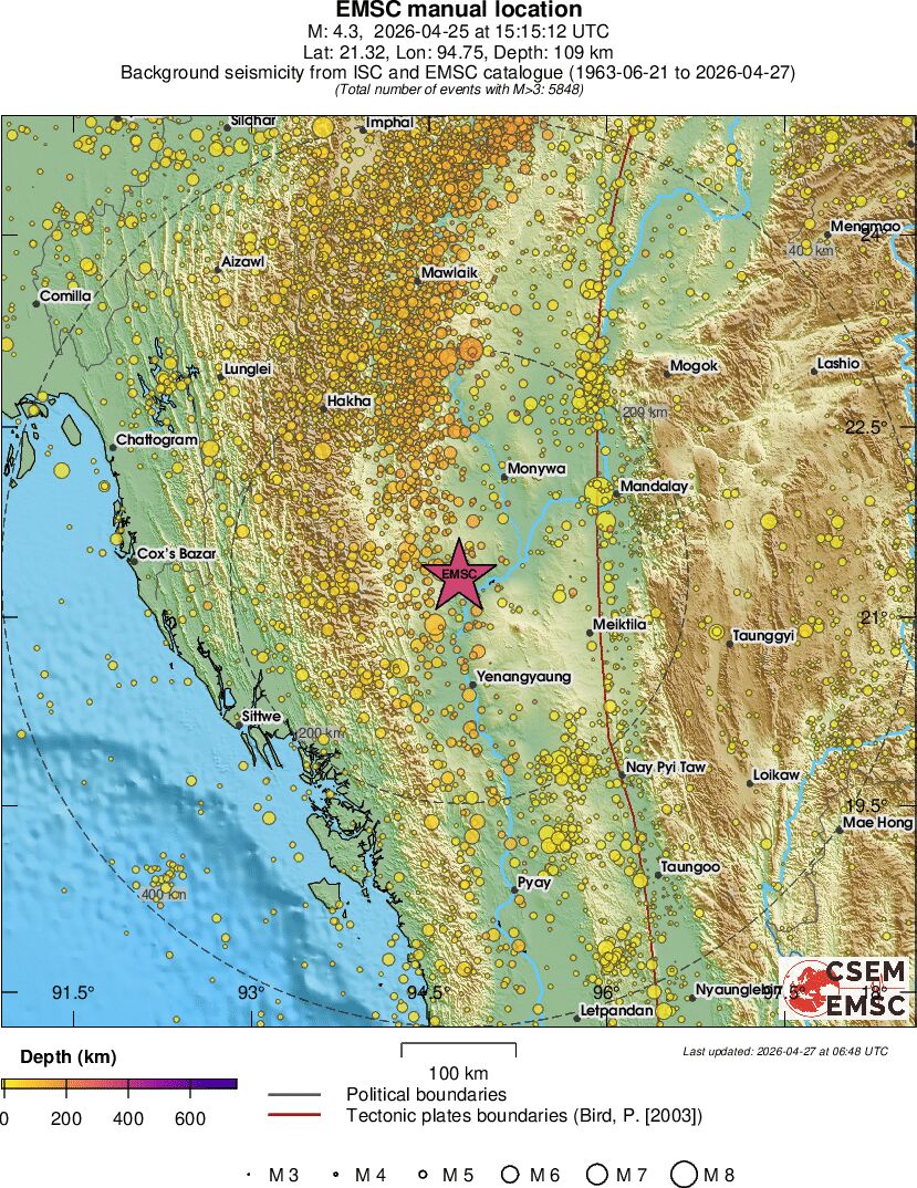 regional depth historical seismicity