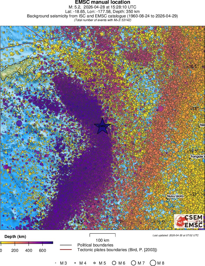 regional depth historical seismicity