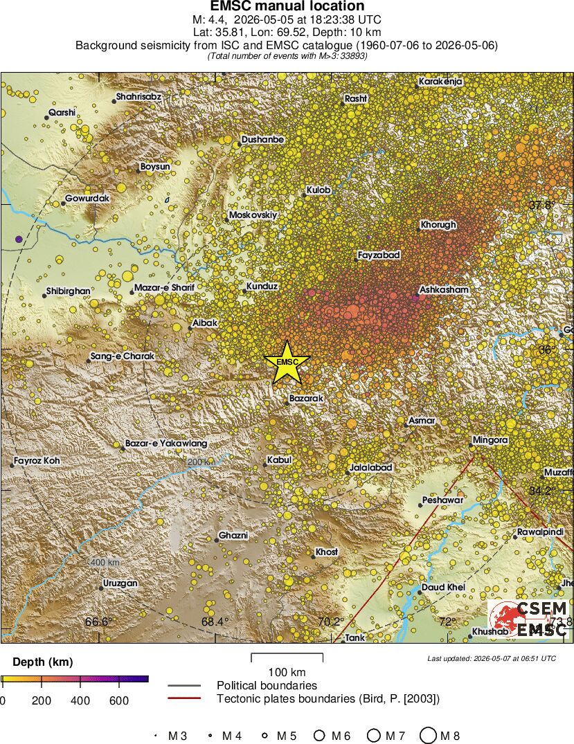 regional depth historical seismicity