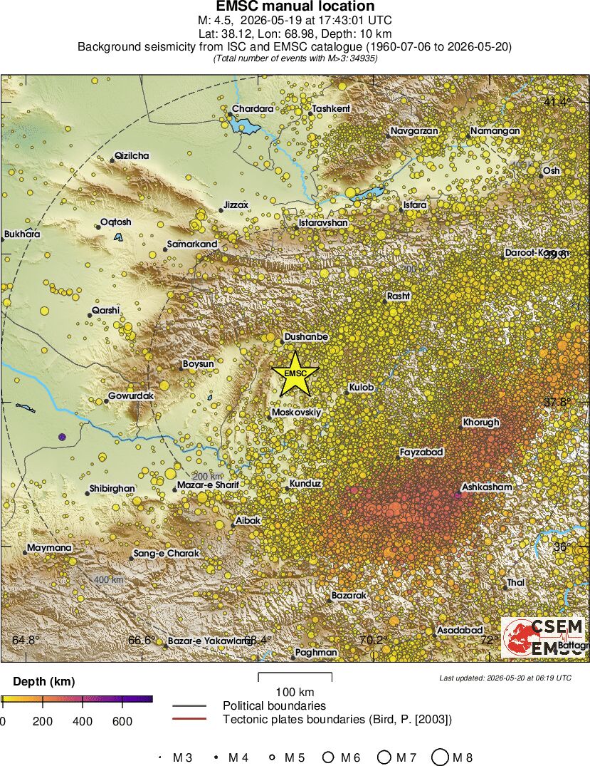 regional depth historical seismicity