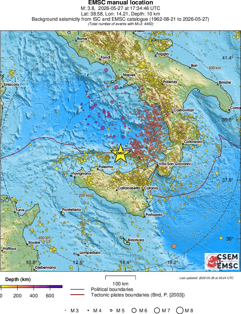 regional depth historical seismicity