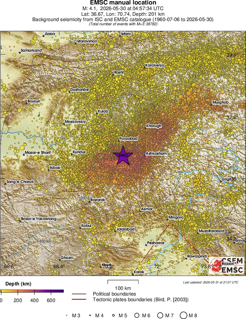 regional depth historical seismicity