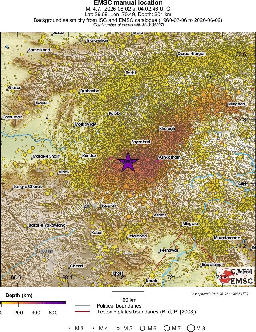 regional depth historical seismicity