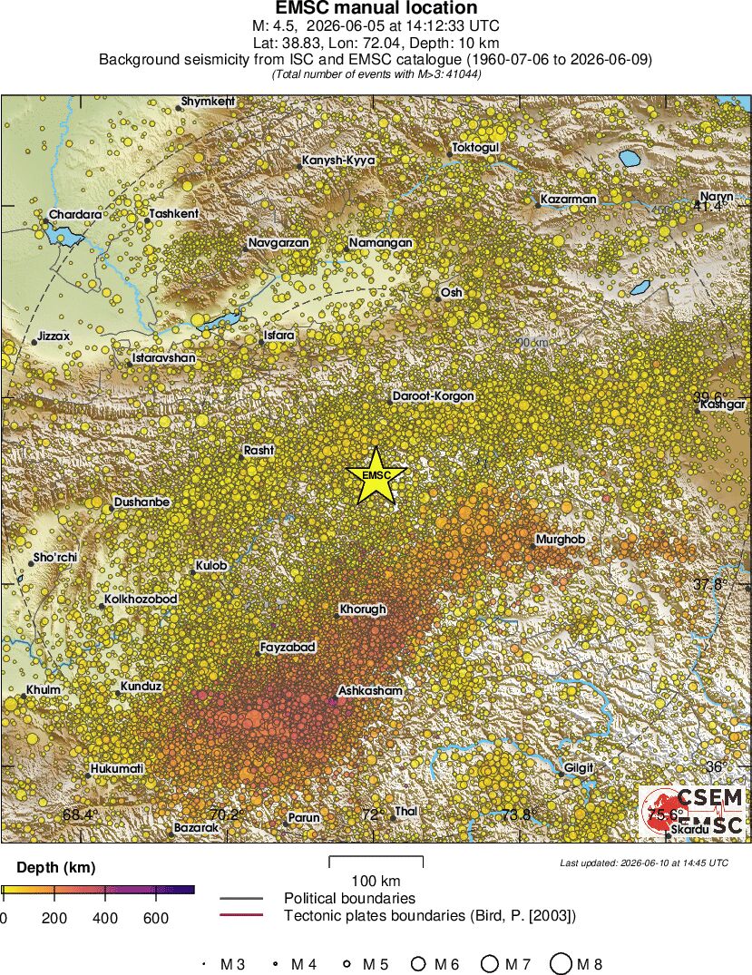 regional depth historical seismicity