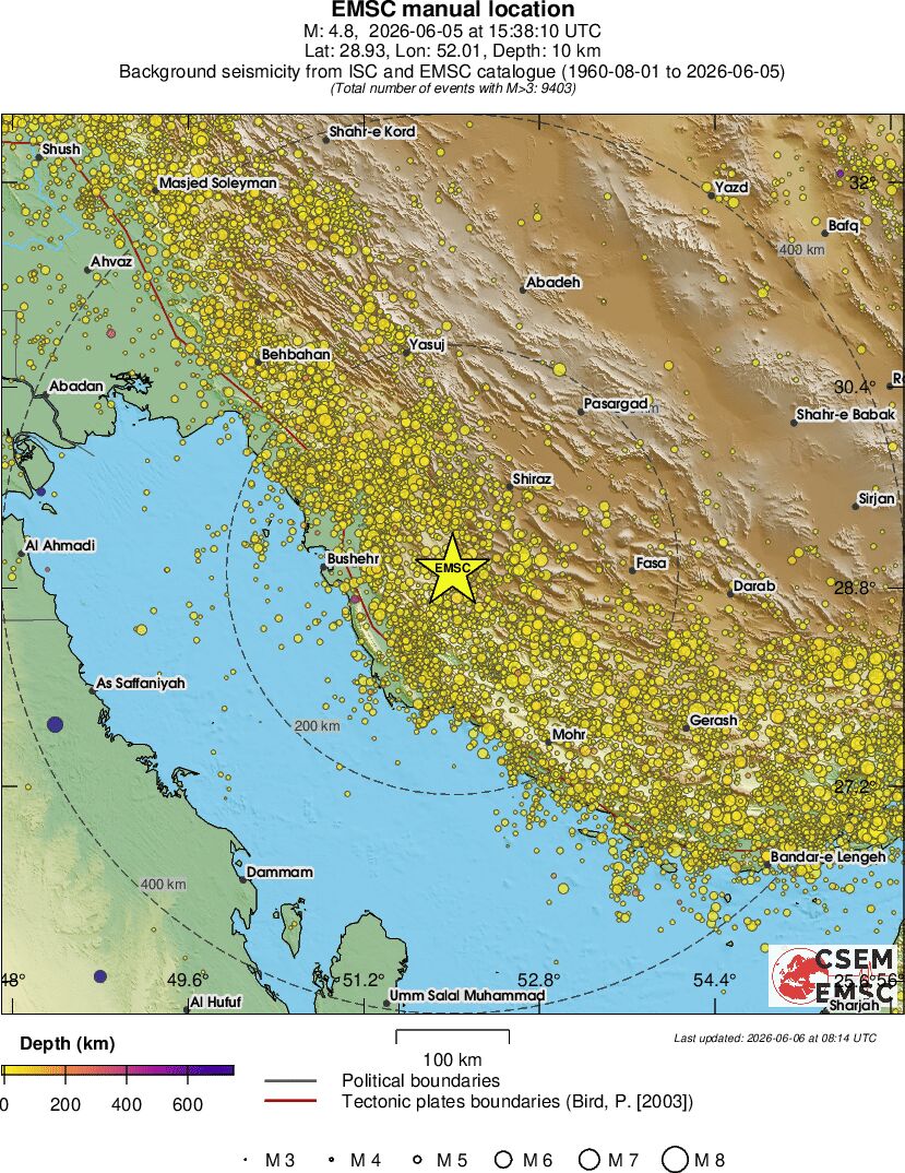 regional depth historical seismicity