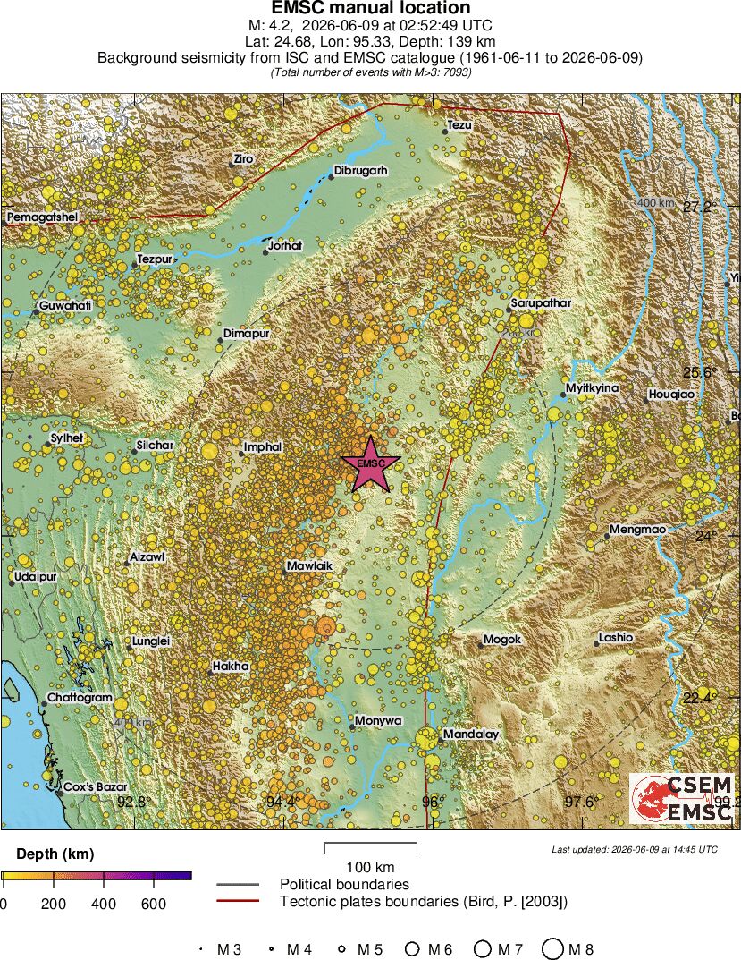 regional depth historical seismicity