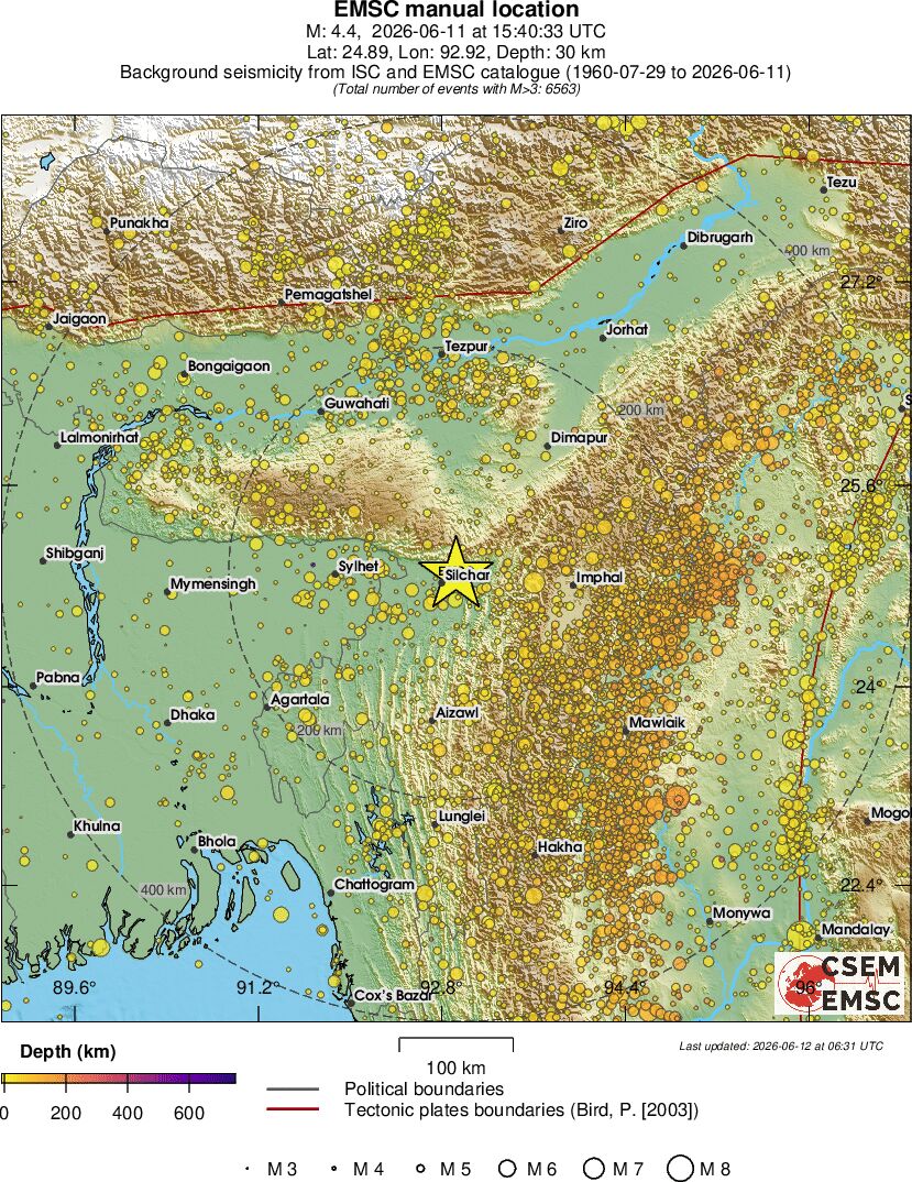 regional depth historical seismicity