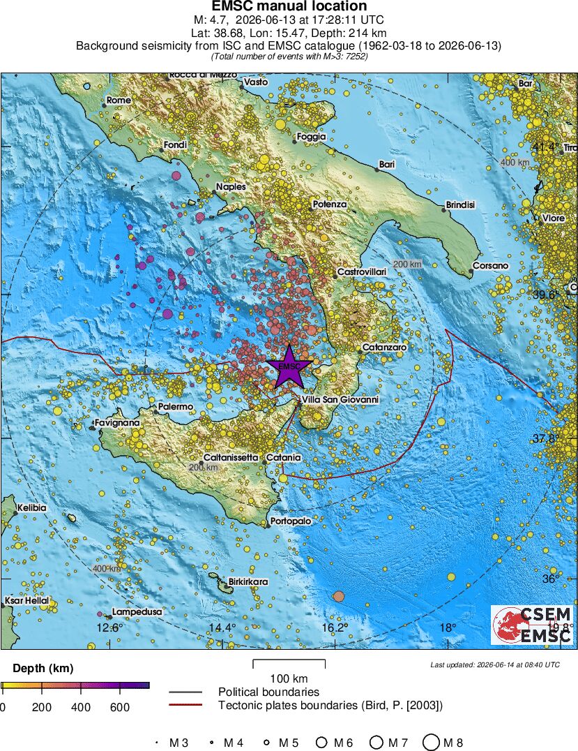 regional depth historical seismicity