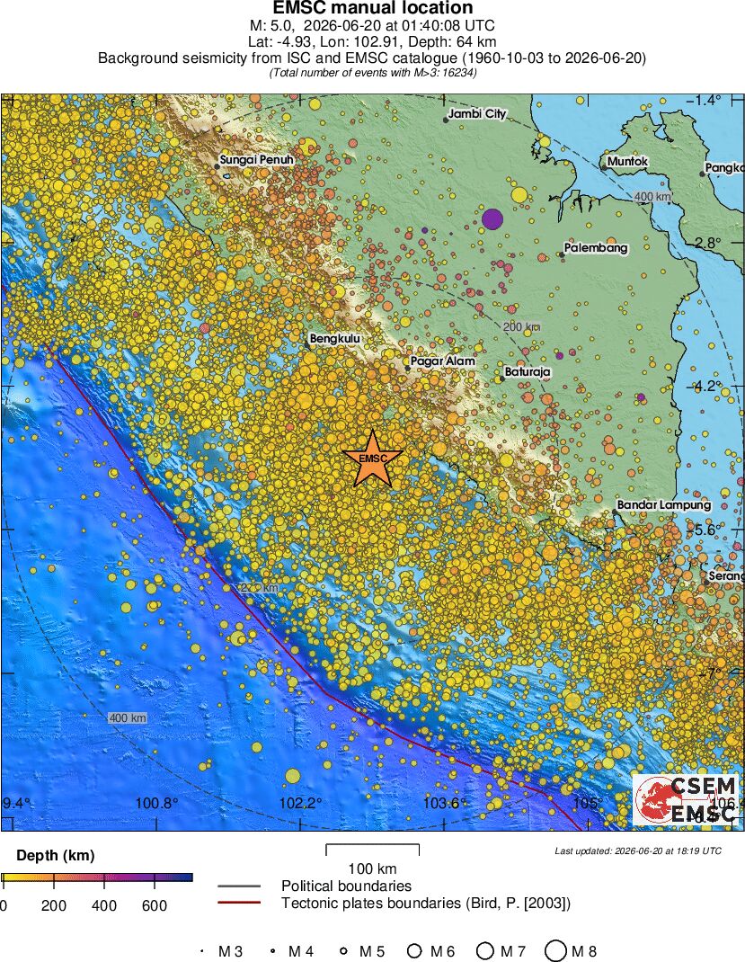 regional depth historical seismicity
