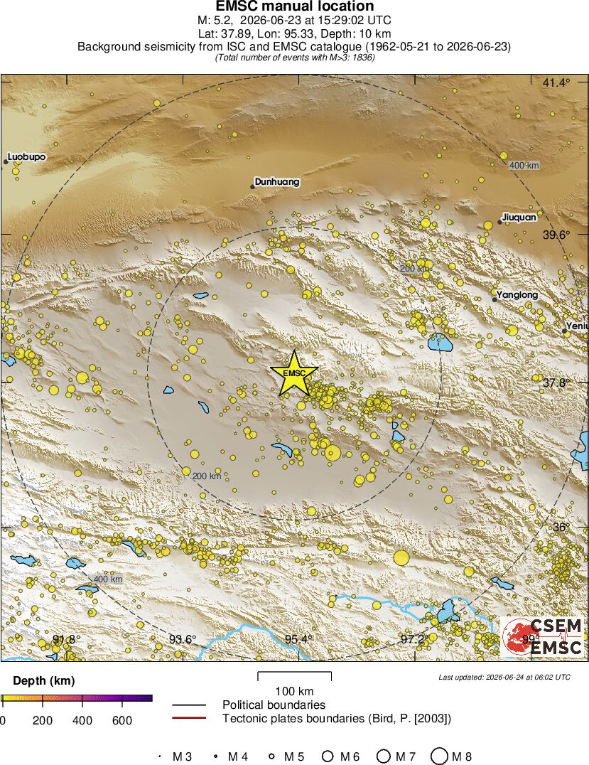 regional depth historical seismicity