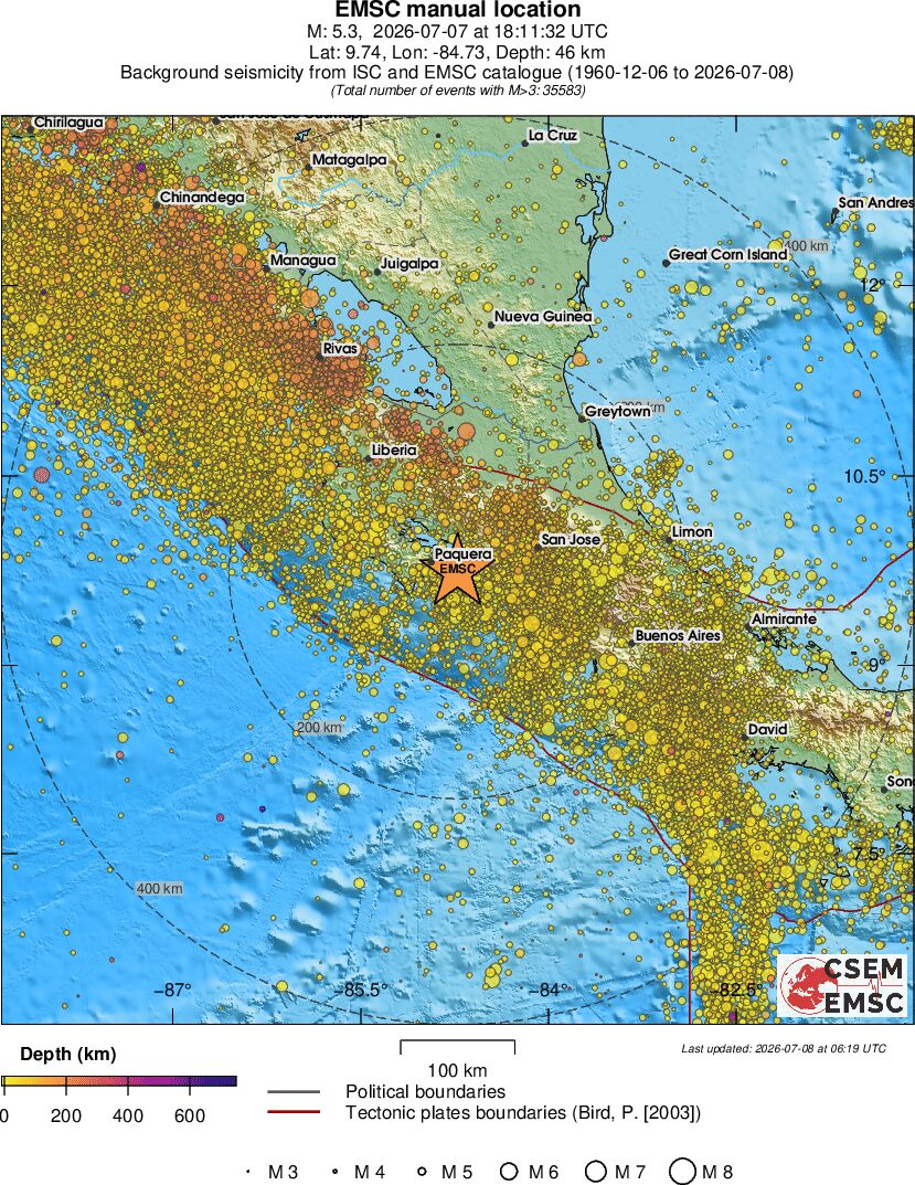 regional depth historical seismicity