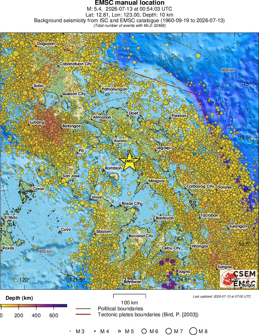regional depth historical seismicity