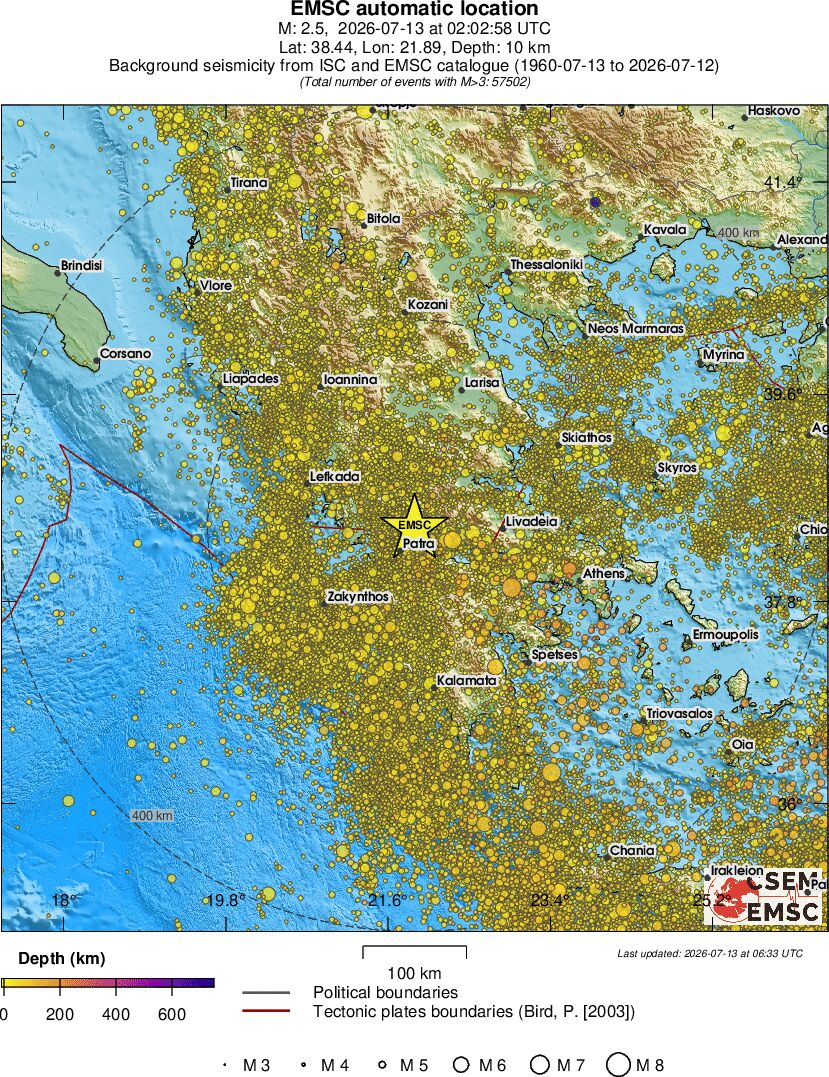 regional depth historical seismicity