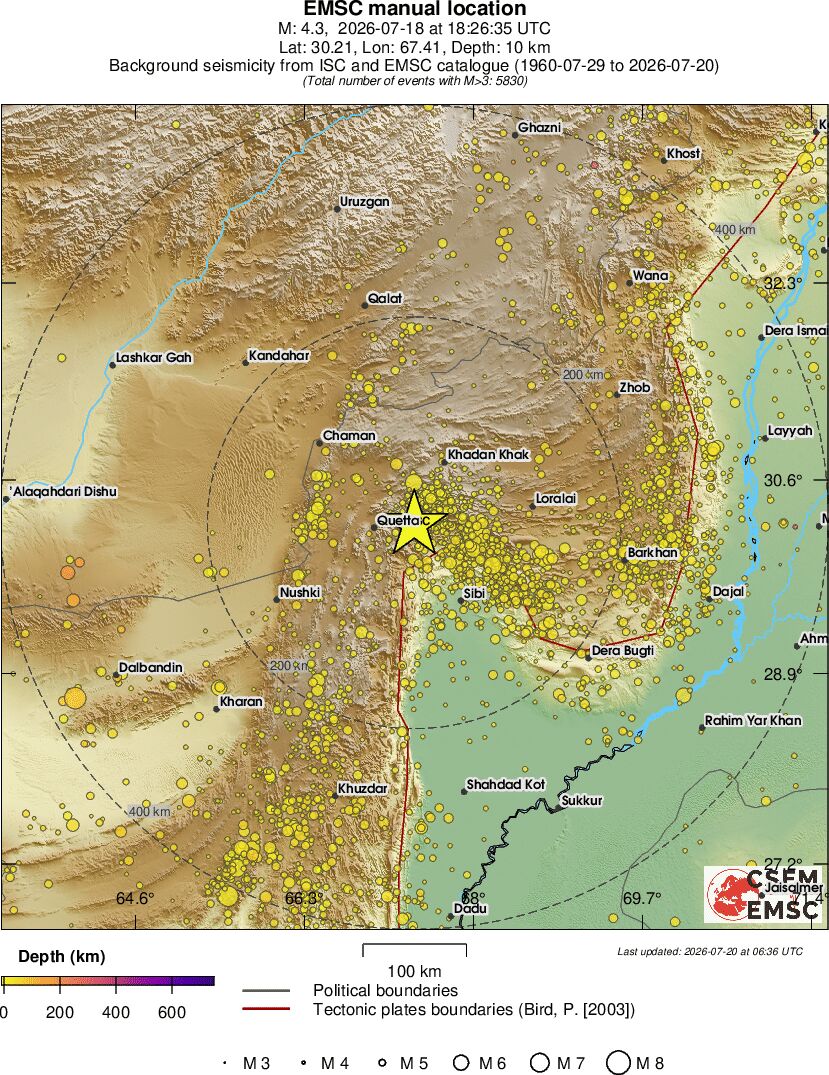 regional depth historical seismicity