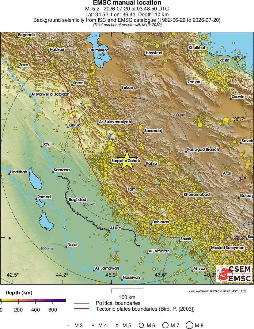 regional depth historical seismicity